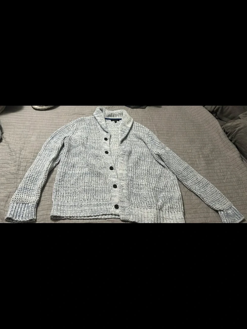 Banana Republic White & Blue Shawl Collar Button Cardigan